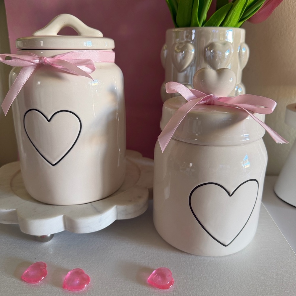 Rae Dunn Valentine’s Day Pink Ribbon Heart canister